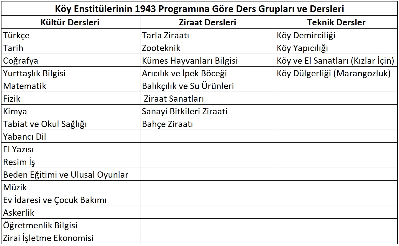 Köy Enstitülerinin ders programı